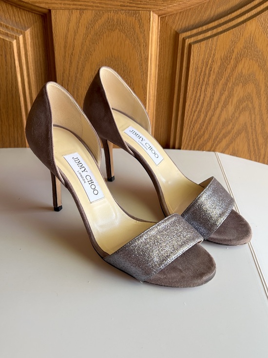 Jimmy Choo Shoes - Jimmy Choo Glitter Suede D'Orsay Heels Gray Silver Sandals EU 37